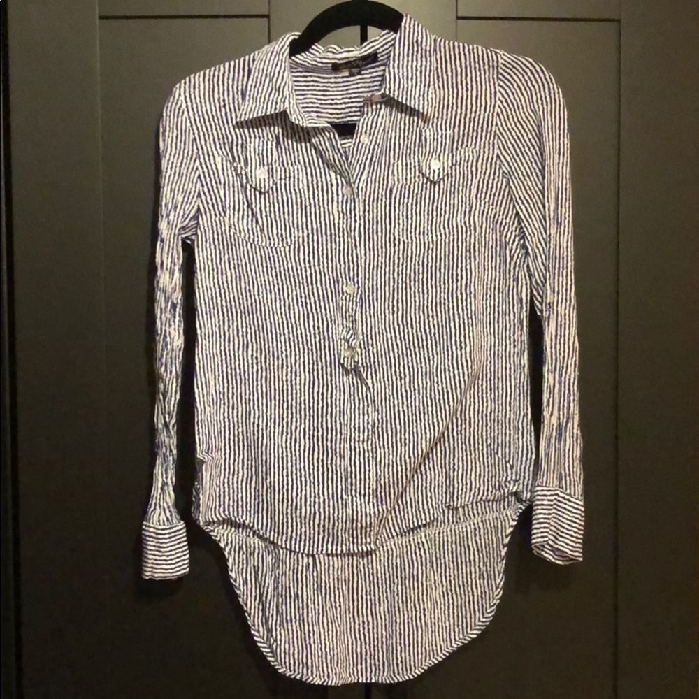 Navy and blue striped long sleeve blouse